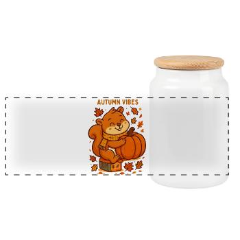 Autumn squirrel with pumpkin autumn autumn - Panoramic Cookie Jar with Wooden Lid - white - Front