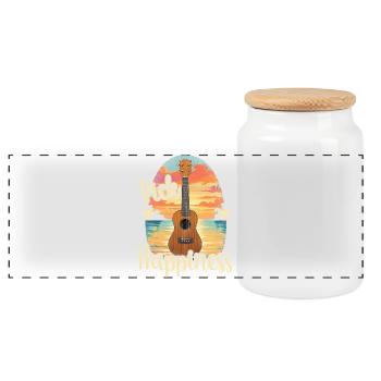 Choisissez le bonheur ! Ukulélé Coucher de soleil - Boîte à biscuits avec couvercle en bois - blanc - Devant