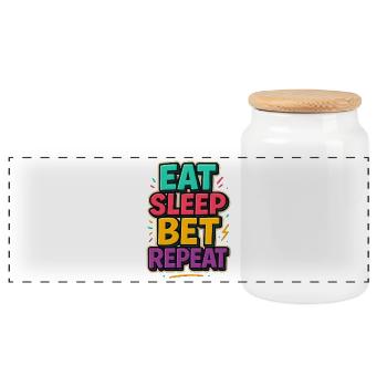 Eat Sleep Bet Repeat Sportsbook - Panoramic Cookie Jar with Wooden Lid - white - Front