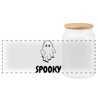 SPOOKY  |  Halloween T-Shirt mit Geist - Panorama Keksdose mit Holzdeckel - Weiß - Vorne