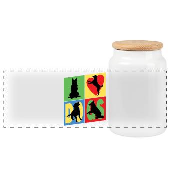 Chiens que j'aime Silhouettes de chiens Maman chien Papa chien - Boîte à biscuits avec couvercle en bois - blanc - Devant
