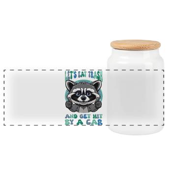 Eat Trash Raccoon Sarcasm - Panoramic Cookie Jar with Wooden Lid - white - Front
