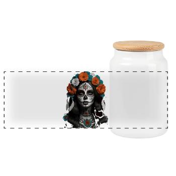 Sugar Skull Bloom Crown - Panoramic Cookie Jar with Wooden Lid - white - Front