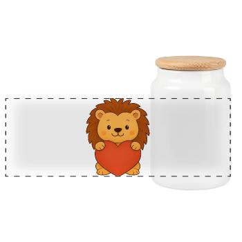 Leo with heart - Panoramic Cookie Jar with Wooden Lid - white - Front