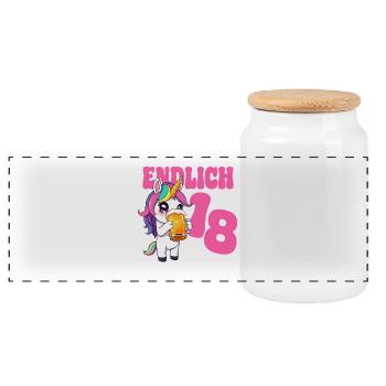 Beer Unicorn Finally 18 Beer Birthday Party - Panoramic Cookie Jar with Wooden Lid - white - Front