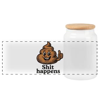 Shit Happens Lustiger Kackhaufen Fun Shirt - Panorama Keksdose mit Holzdeckel - Weiß - Vorne