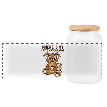 Coffee Bunny Chaos Cartoon Breakfast Caffeine - Panoramic Cookie Jar with Wooden Lid - white - Front