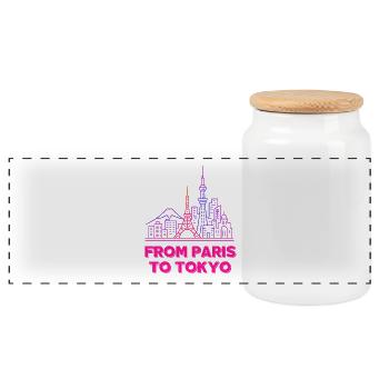 From Paris to Tokyo Neon Skyline - Panorama Keksdose mit Holzdeckel - Weiß - Vorne