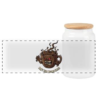 Wütende Kaffeetasse vor dem Kaffee - Panorama Keksdose mit Holzdeckel - Weiß - Vorne