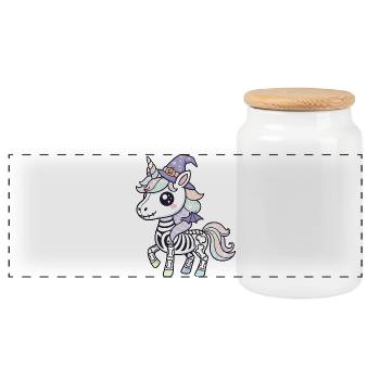 Boho Skelett Einhorn - Halloween Unicorn Lover - Panorama Keksdose mit Holzdeckel - Weiß - Vorne