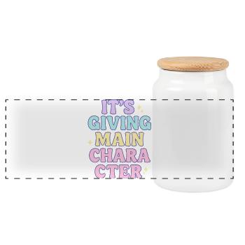 Main Character Vibes - Panoramic Cookie Jar with Wooden Lid - white - Front