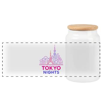 Tokyo Nights Neon Skyline Japan Design - Panoramic Cookie Jar with Wooden Lid - white - Front