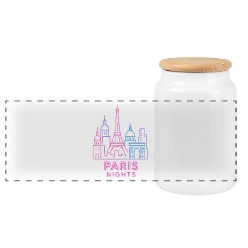 Neon Paris Nächte Skyline Silhouette  - Panorama Keksdose mit Holzdeckel - Weiß - Vorne