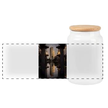 Caught Between the Bolts - Panoramic Cookie Jar with Wooden Lid - white - Front