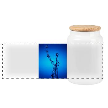 Blue Water Splash Abstract - Panoramic Cookie Jar with Wooden Lid - white - Front