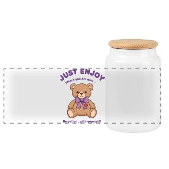 Ours en peluche Soyez patient avec vous-même - Boîte à biscuits avec couvercle en bois - blanc - Devant