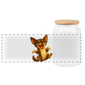 Lachender Chihuahua Cartoon Hund - Panorama Keksdose mit Holzdeckel - Weiß - Vorne