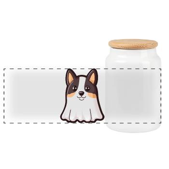 Border Collie Chien Halloween Fantôme - Boîte à biscuits avec couvercle en bois - blanc - Devant