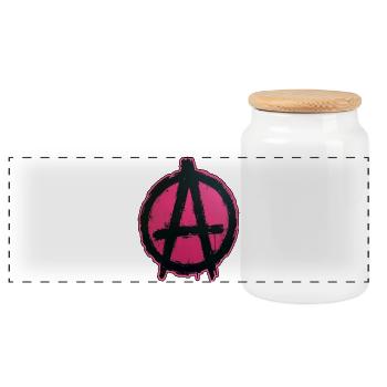 Pink Anarchy auf schwarzem Kreis - Panorama Keksdose mit Holzdeckel - Weiß - Vorne