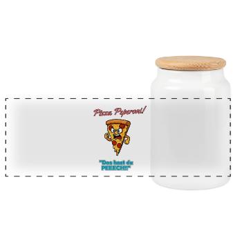 Pizza Pepperoni Angry Slice - Panoramic Cookie Jar with Wooden Lid - white - Front