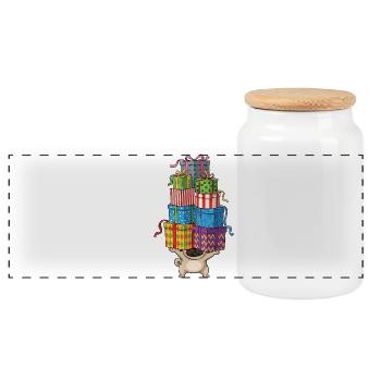 Lustiger Mops Weihnachten Kops Balancieren Cartoon - Panorama Keksdose mit Holzdeckel - Weiß - Vorne