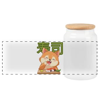 Shiba Sushi Joy Dessin animé - Boîte à biscuits avec couvercle en bois - blanc - Devant