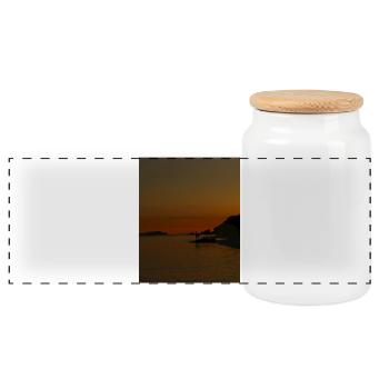 Sonnenuntergang, Silhouetten - Panorama Keksdose mit Holzdeckel - Weiß - Vorne
