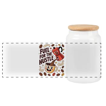 Fuel for Diligence and Focus - Panoramic Cookie Jar with Wooden Lid - white - Front