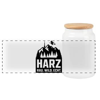 harz wild rau echt - Panorama Keksdose mit Holzdeckel - Weiß - Vorne