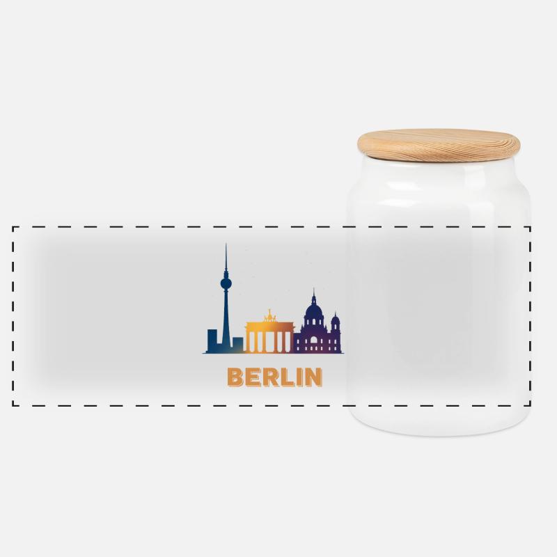 Berliner Skyline Farbverlauf - Panorama Keksdose mit Holzdeckel - Weiß