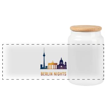 Berlin Nights Skyline - Panorama Keksdose mit Holzdeckel - Weiß - Vorne