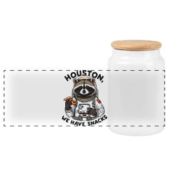 Raccoon Astronaut Houston We Have Snacks - Panoramic Cookie Jar with Wooden Lid - white - Front