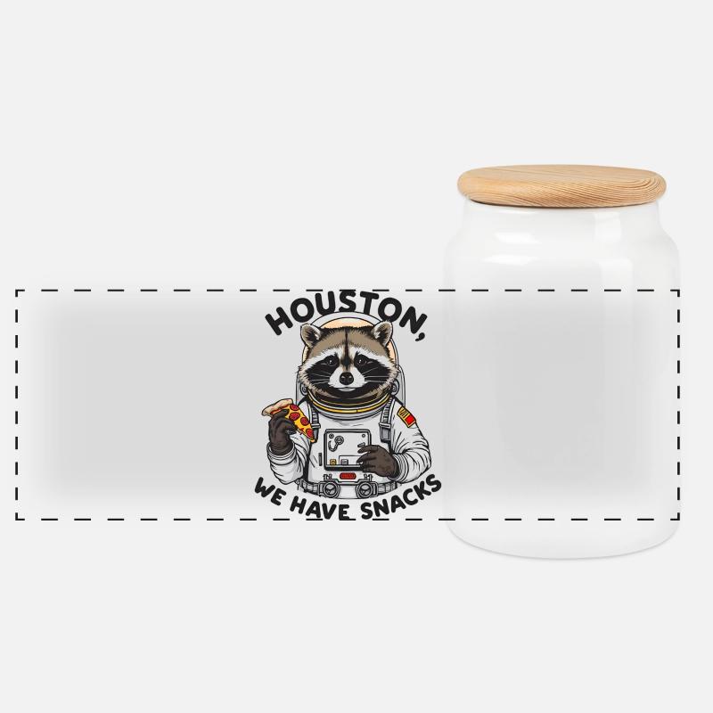 Waschbär Astronaut Houston We Have Snacks - Panorama Keksdose mit Holzdeckel - Weiß