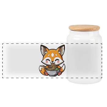 Kawaii Fox Mange Des Nouilles Ramen - Boîte à biscuits avec couvercle en bois - blanc - Devant