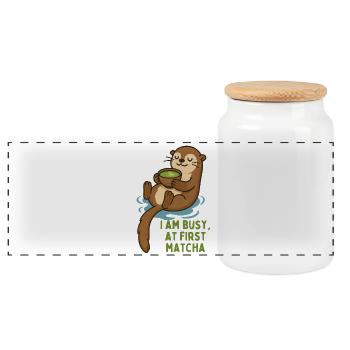 Otter genießt Matcha - i am busy first matcha - Panorama Keksdose mit Holzdeckel - Weiß - Vorne