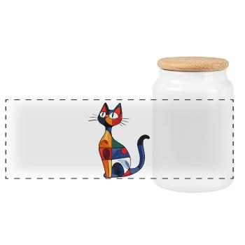 Colorful abstract cat, ideal for home décor - Panoramic Cookie Jar with Wooden Lid - white - Front