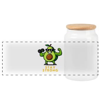 Avocado Kraftbild Stay Strong Fitness Gemüse  - Panorama Keksdose mit Holzdeckel - Weiß - Vorne