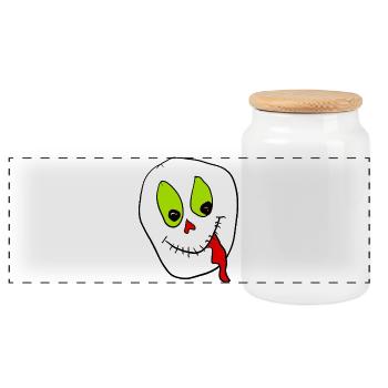 Neon Skull Grin Halloween - Panoramic Cookie Jar with Wooden Lid - white - Front