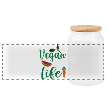 Vegan For Life - Panoramic Cookie Jar with Wooden Lid - white - Front