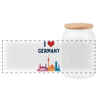 I Love Germany Skyline - Panoramic Cookie Jar with Wooden Lid - white - Front