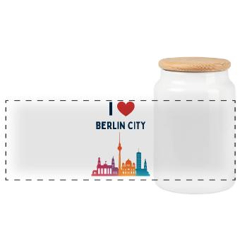 Ich liebe Berlin Skyline Silhouette Stadt  - Panorama Keksdose mit Holzdeckel - Weiß - Vorne
