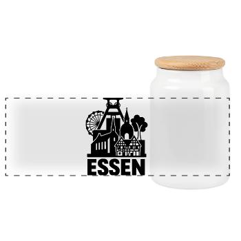 Essen Ruhrgebiet - Panorama Keksdose mit Holzdeckel - Weiß - Vorne