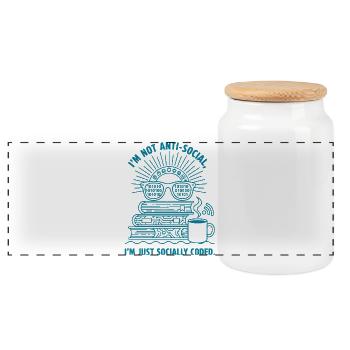 Socially Coded: Books, Coffee & Code - Panoramic Cookie Jar with Wooden Lid - white - Front