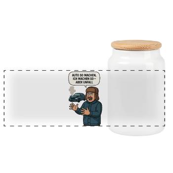 Accident Humor Car Saying Illustration - Panoramic Cookie Jar with Wooden Lid - white - Front