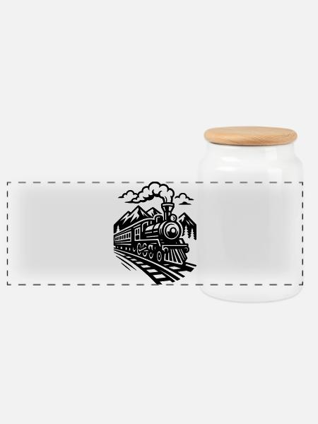 Locomotive - Panoramic Cookie Jar with Wooden Lid - white