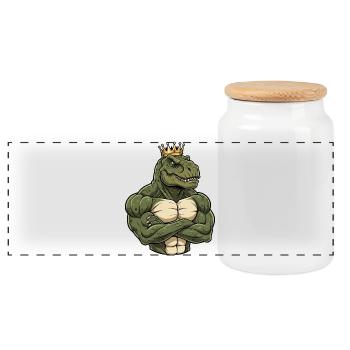 Fort Dino T-Rex King Dessin animé Fitness Jungle - Boîte à biscuits avec couvercle en bois - blanc - Devant