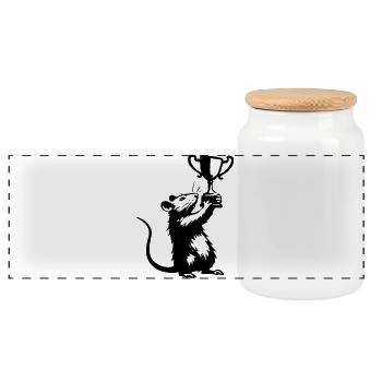 Rat with Cup - Panoramic Cookie Jar with Wooden Lid - white - Front