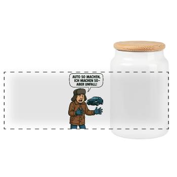 Make car so I do so but accident - Panoramic Cookie Jar with Wooden Lid - white - Front