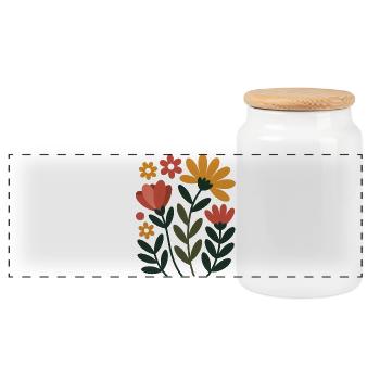 Boho Flowers – Blooming Harmony - Panoramic Cookie Jar with Wooden Lid - white - Front