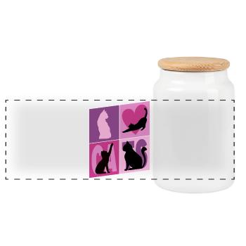 Cat Kitten Cat Kitten Kitty Silhouette Art - Panoramic Cookie Jar with Wooden Lid - white - Front